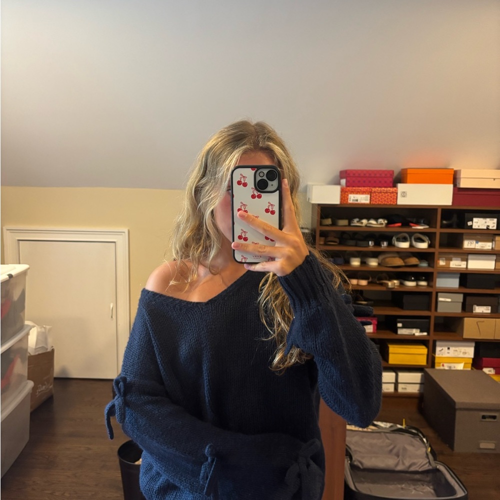 Hollister Dark Blue Off-Shoulder Sweater